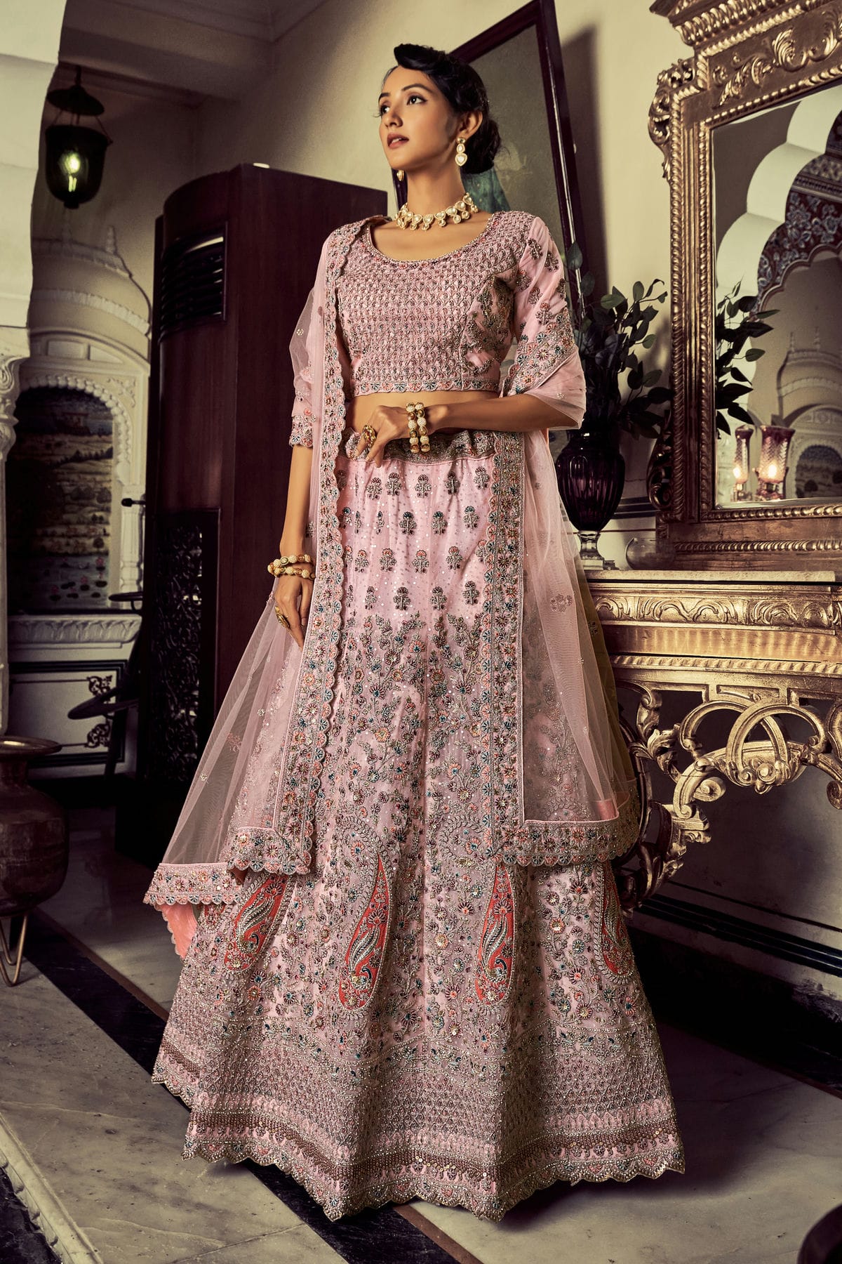 Baby Pink Colour Embroidery Soft Net Lehenga Choli