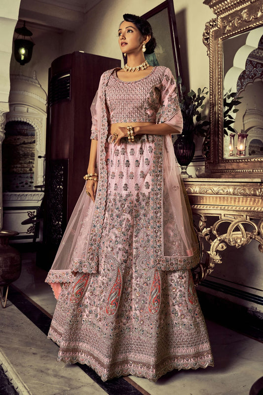 Baby Pink Colour Embroidery Soft Net Lehenga Choli