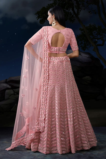 Baby Pink Colour Embroidery Soft Net Lehenga Choli