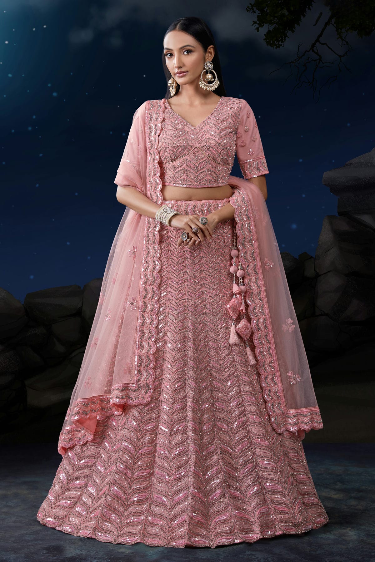 Baby Pink Colour Embroidery Soft Net Lehenga Choli