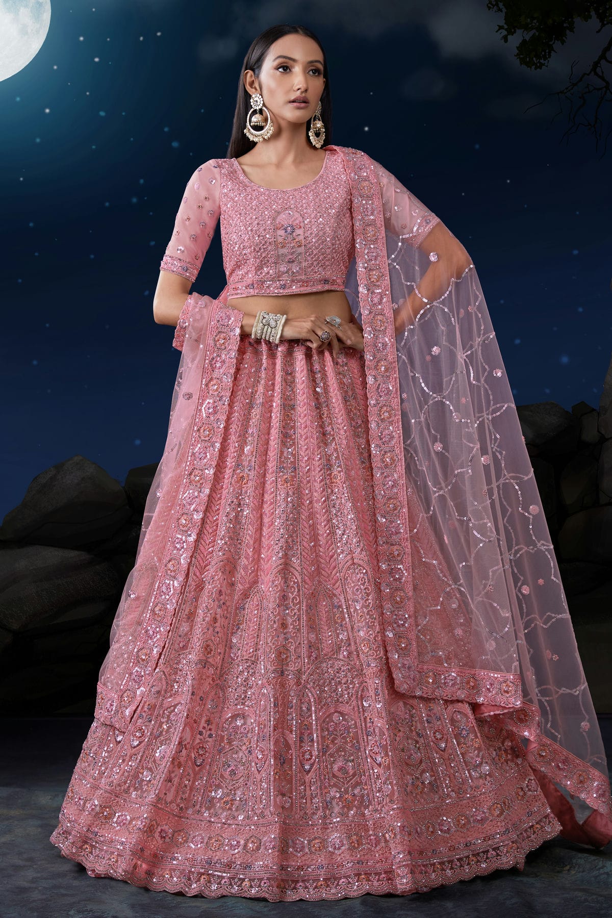 Baby Pink Colour Embroidery Soft Net Lehenga Choli