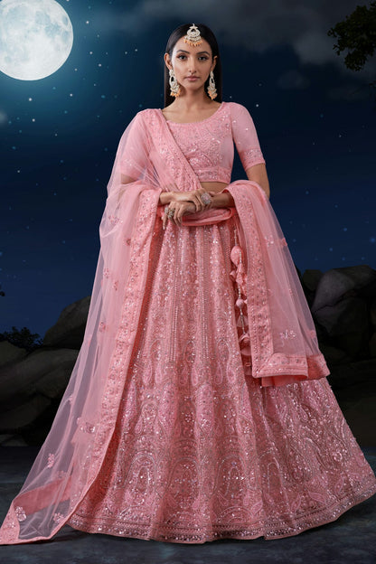 Baby Pink Colour Embroidery Soft Net Lehenga Choli