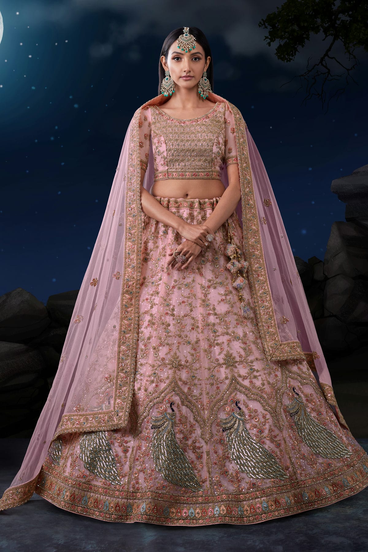 Baby Pink Colour Embroidery Soft Net Lehenga Choli