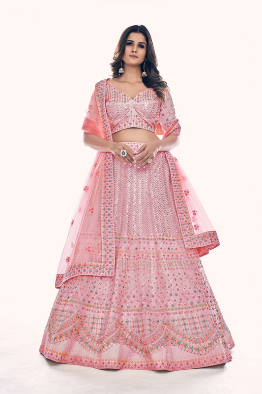 Baby Pink Colour Embroidery Soft Net Lehenga Choli