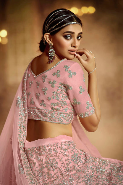 Baby Pink Colour Embroidery Soft Net Lehenga Choli