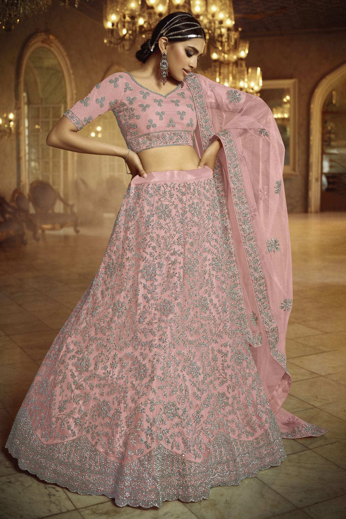 Baby Pink Colour Embroidery Soft Net Lehenga Choli