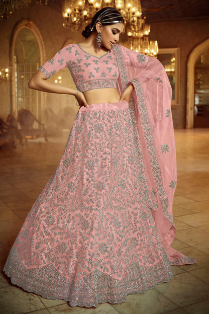 Baby Pink Colour Embroidery Soft Net Lehenga Choli