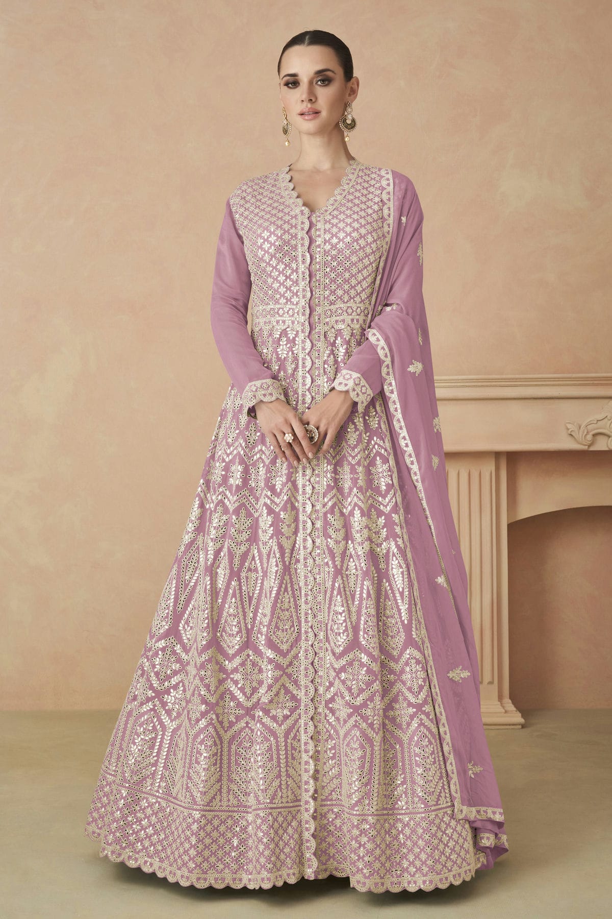 Baby Pink Colour Faux Georgette Anarkali Suit