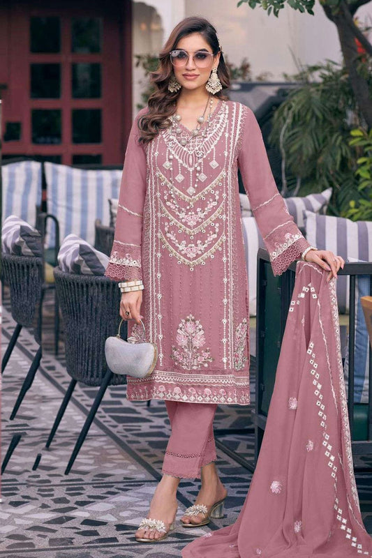 Baby Pink Colour Faux Georgette Pakistani Suit