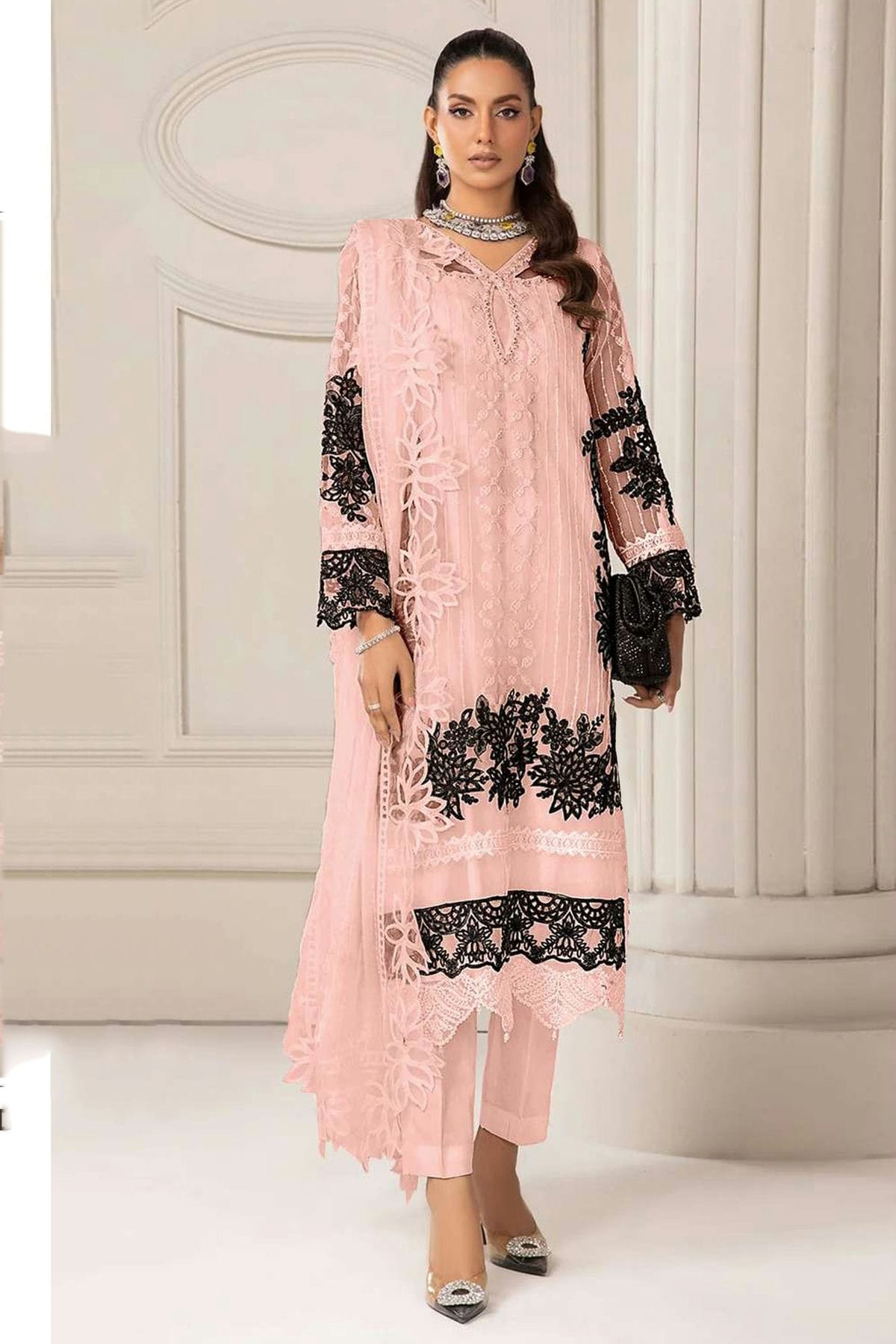 Baby Pink Colour Faux Georgette Pakistani Suit