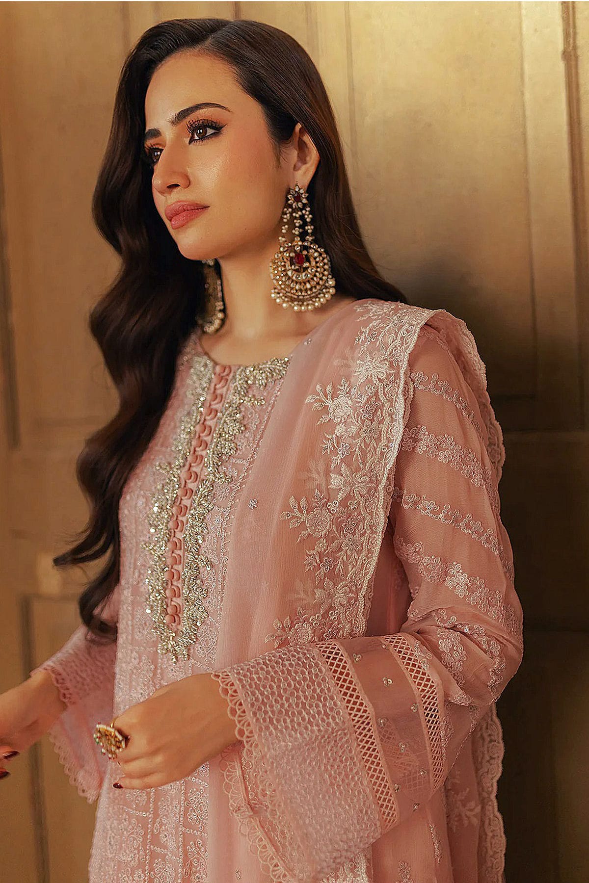 Baby Pink Colour Faux Georgette Semi Stitched Pakistani Suit VSSM1140466