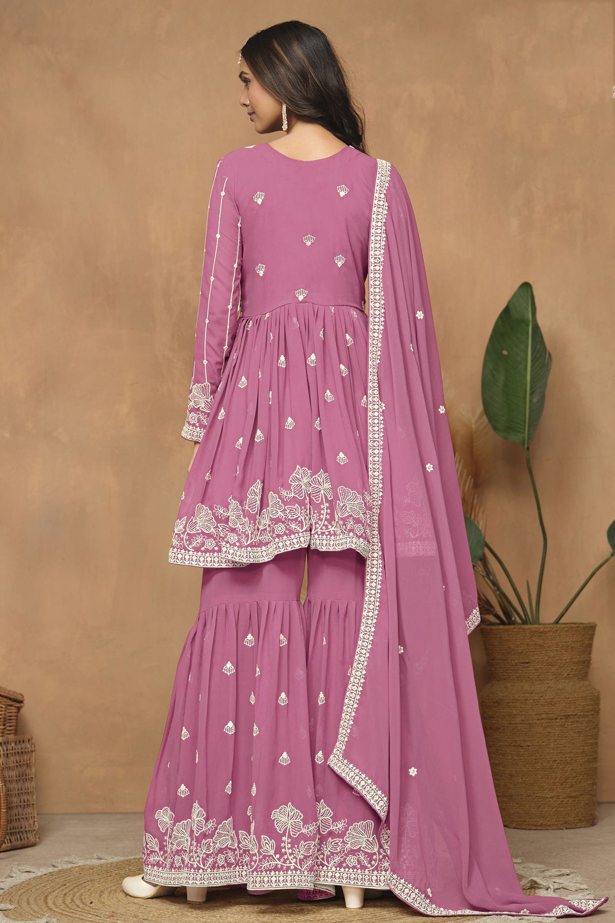 Baby Pink Colour Faux Georgette Sharara Suit