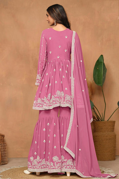 Baby Pink Colour Faux Georgette Sharara Suit