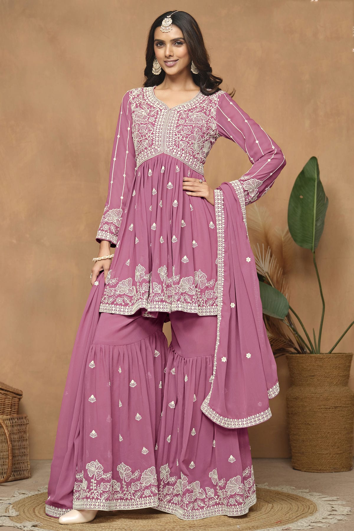 Baby Pink Colour Faux Georgette Sharara Suit