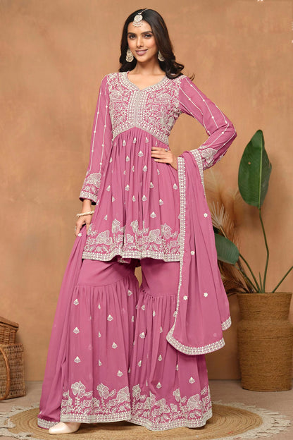 Baby Pink Colour Faux Georgette Sharara Suit