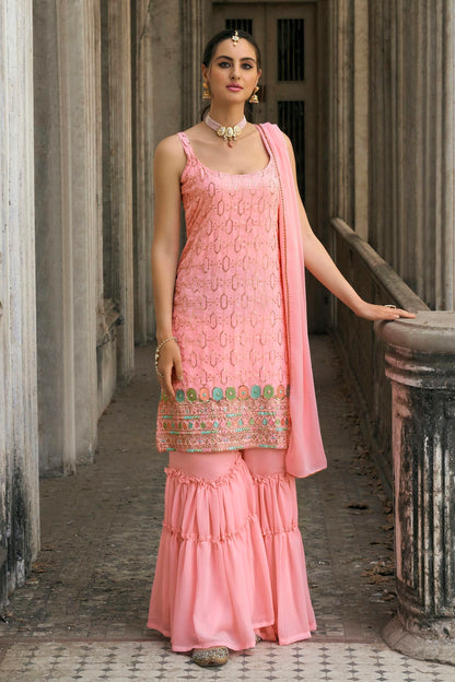 Baby Pink Colour Faux Georgette Sharara Suit