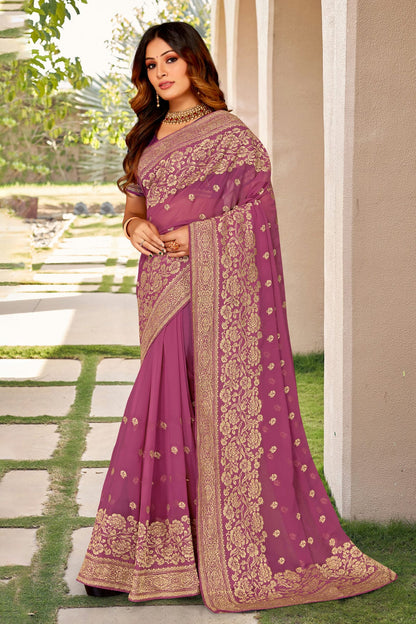 Baby Pink Colour Georgette Designer Saree