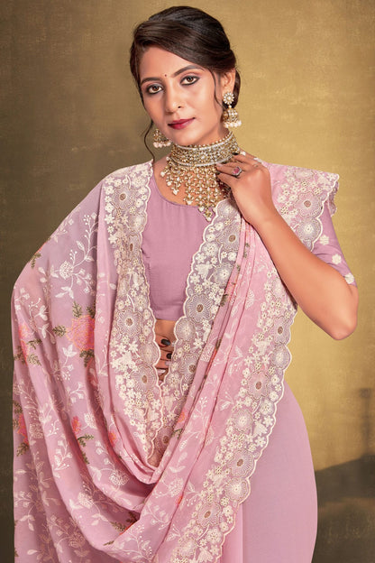 Baby Pink Colour Georgette Designer Saree