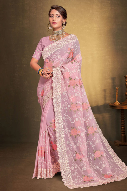 Baby Pink Colour Georgette Designer Saree