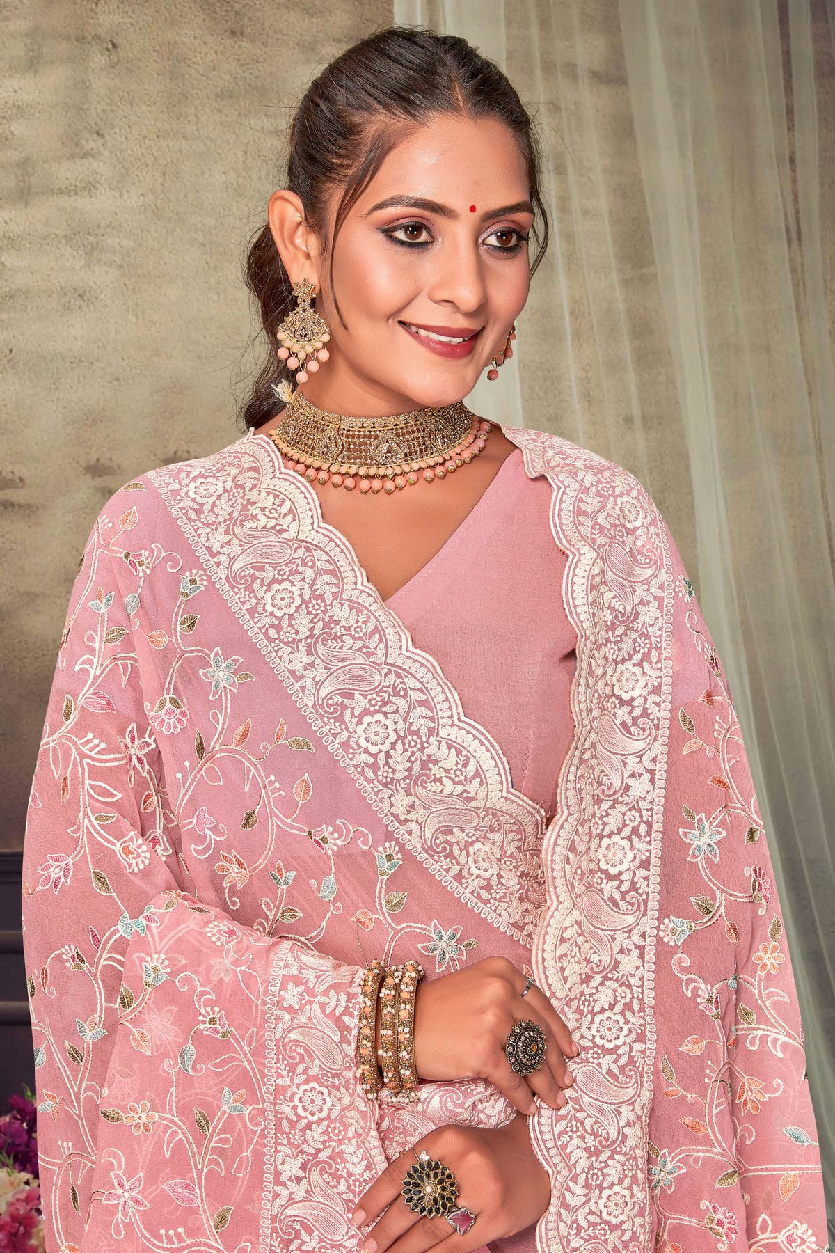 Baby Pink Colour Georgette Designer Saree