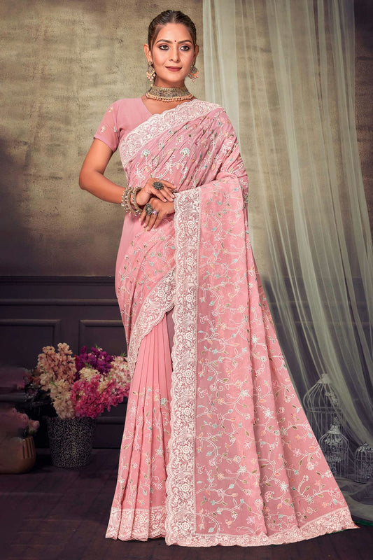 Baby Pink Colour Georgette Designer Saree