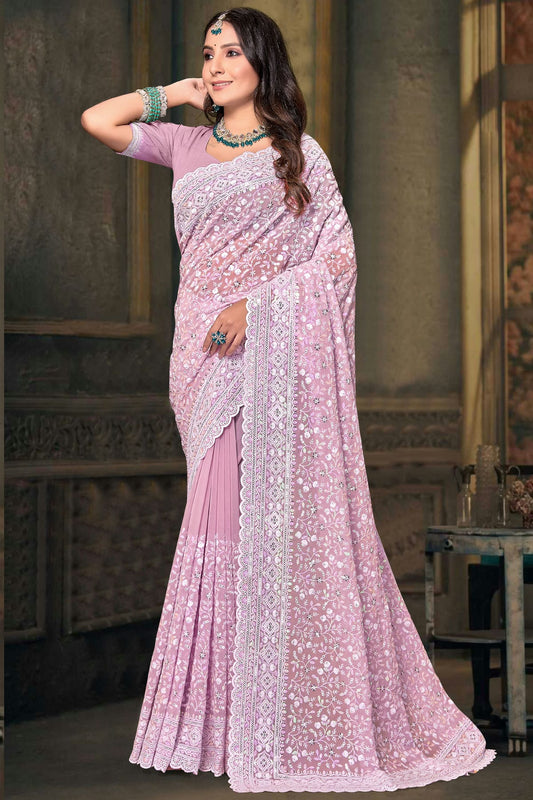 Baby Pink Colour Georgette Designer Saree