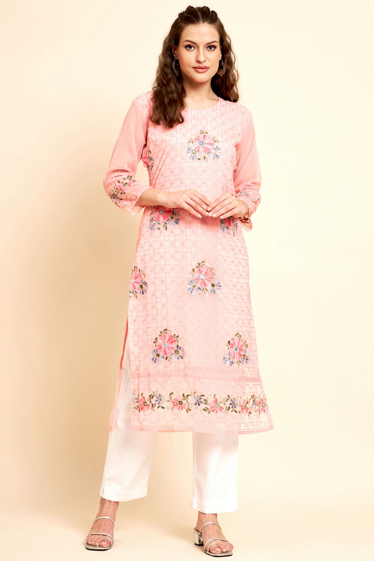 Baby Pink Colour Georgette Kurti