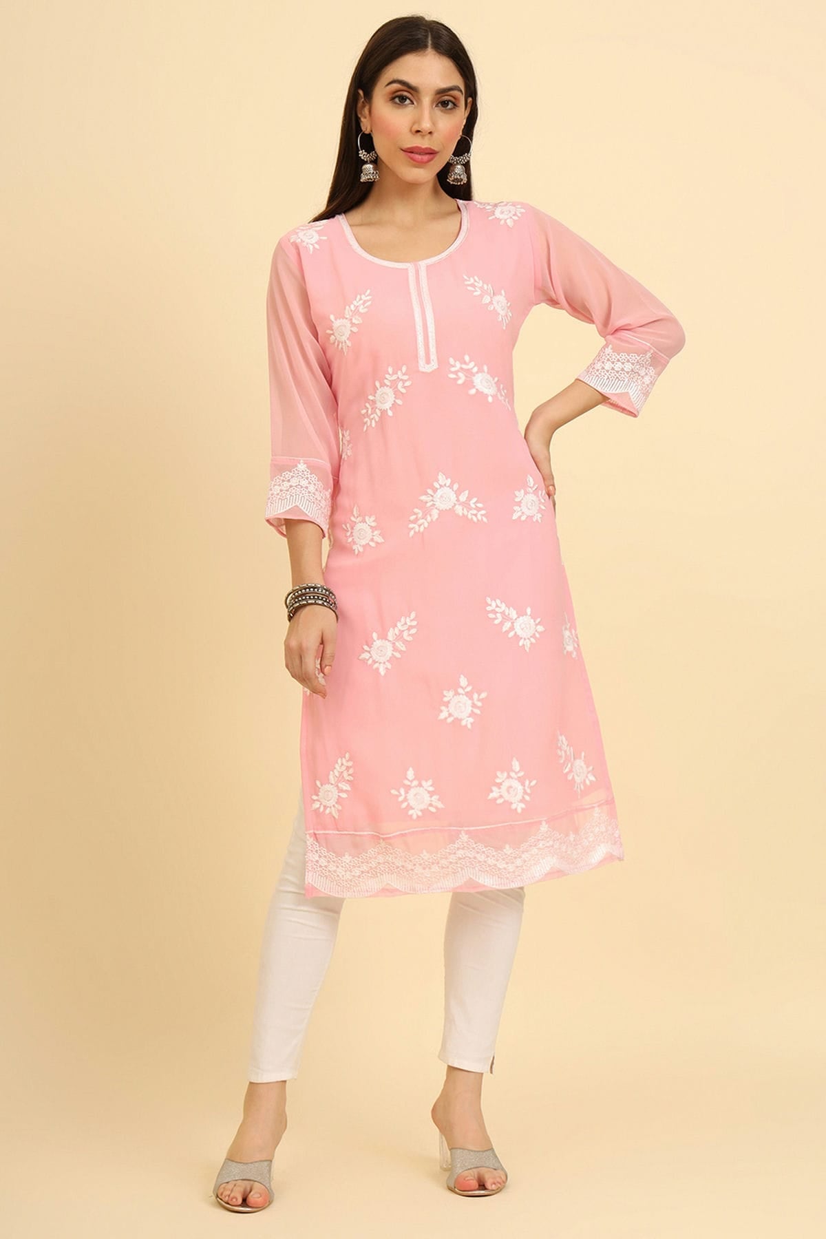 Baby Pink Colour Georgette Kurti