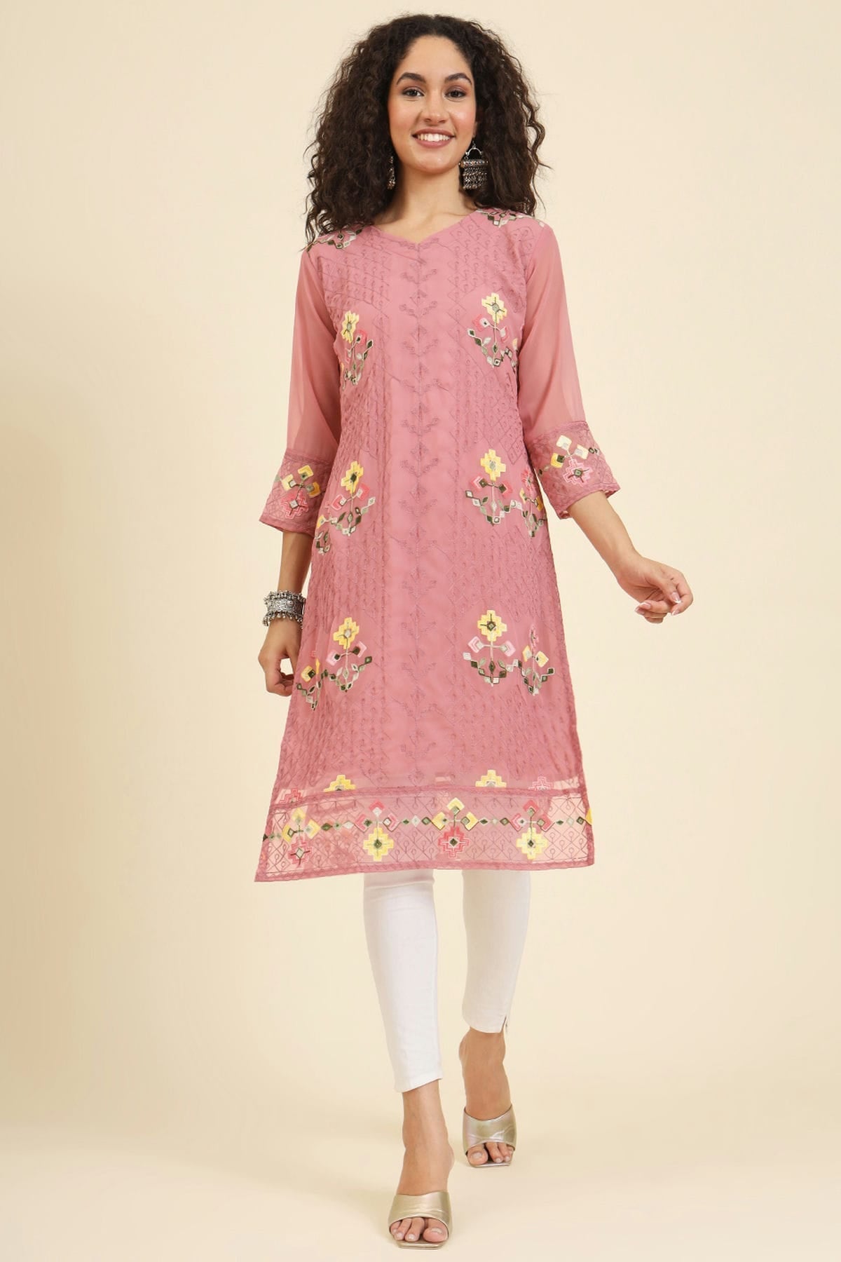 Baby Pink Colour Georgette Kurti