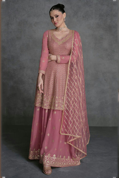 Baby Pink Colour Georgette Palazzo Pant Suit