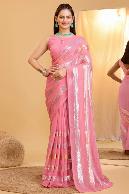 Baby Pink Colour Georgette Saree