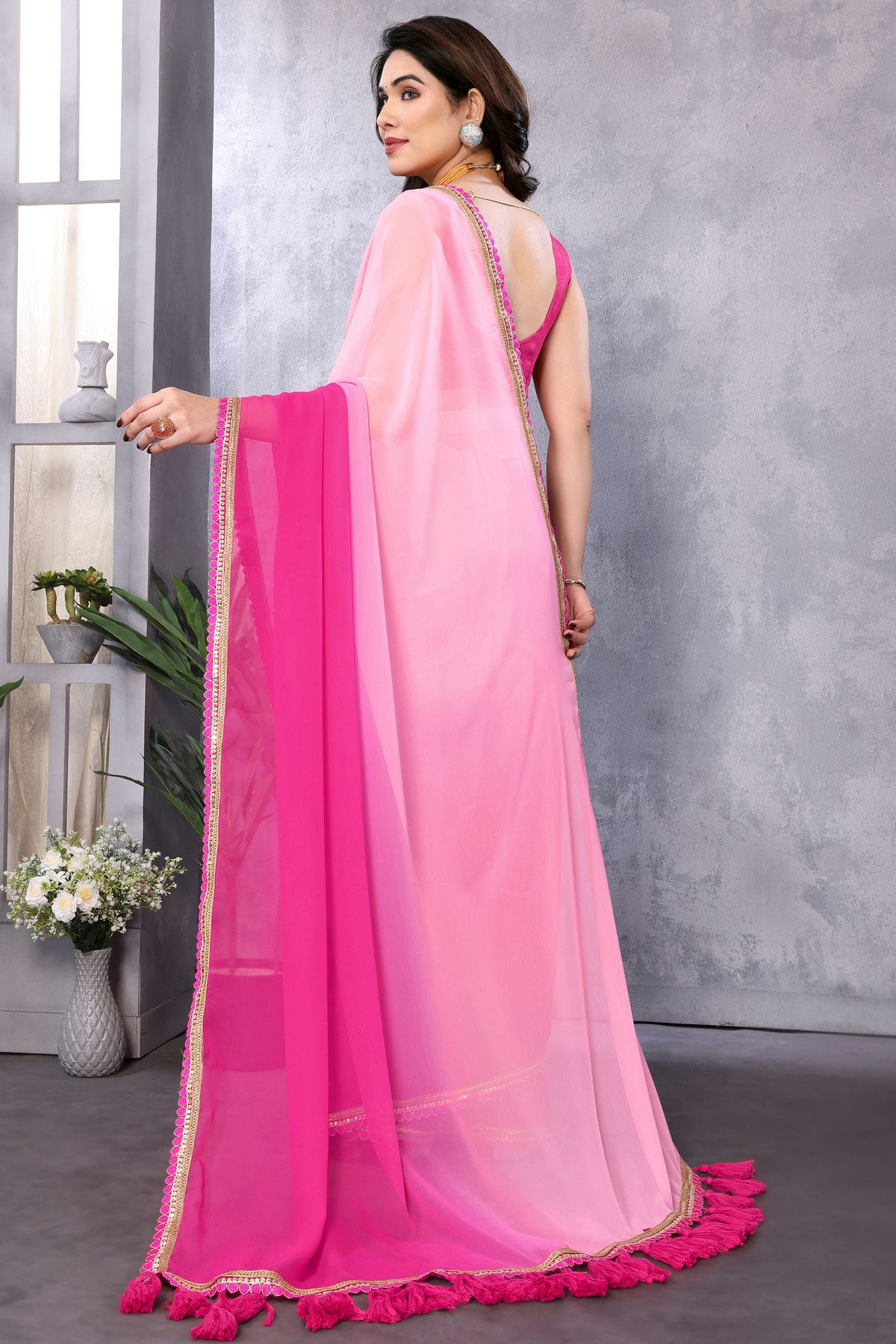 Baby Pink Colour Georgette Saree