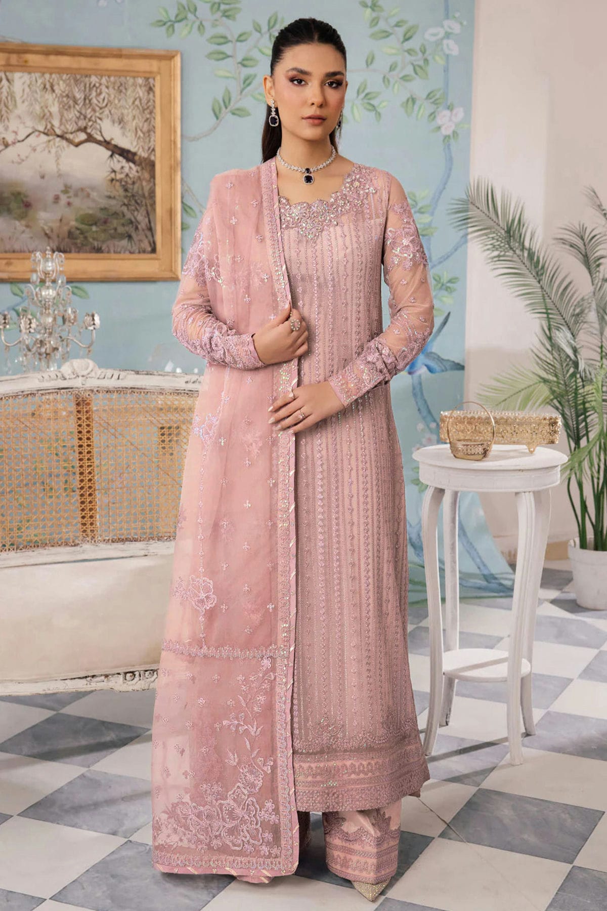 Baby Pink Colour Georgette Semi Stitched Pakistani Suit