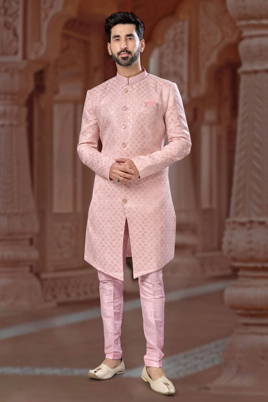 Baby Pink Colour Jacquard Sherwani VSSH1040567