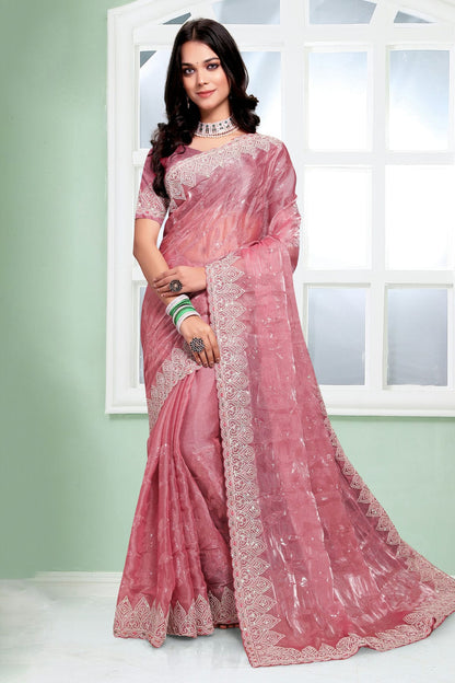 Baby Pink Colour Jimmy Choo Silk Designer Saree