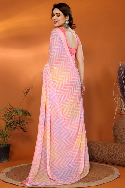 Baby Pink Colour Moss Satin Printed Saree VSSD1180219