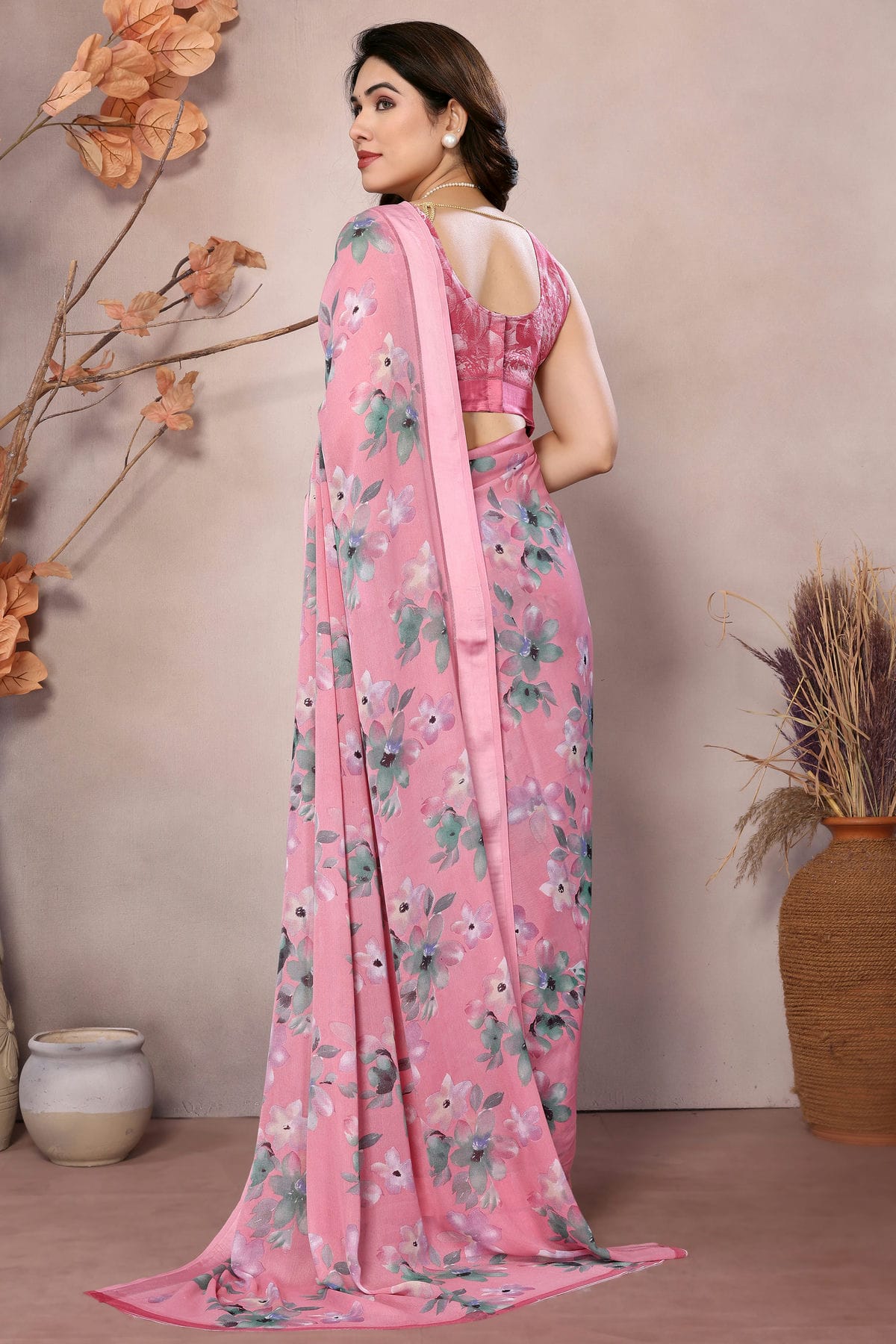 Baby Pink Colour Moss Satin Saree