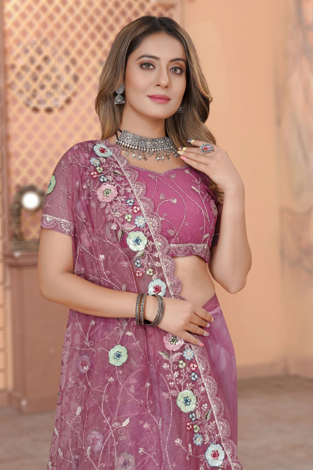 Baby Pink Colour Net Designer Saree VSLC1121434