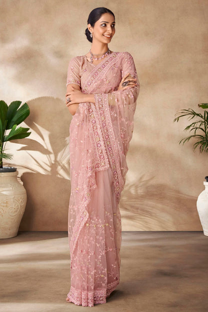 Baby Pink Colour Net Designer Saree