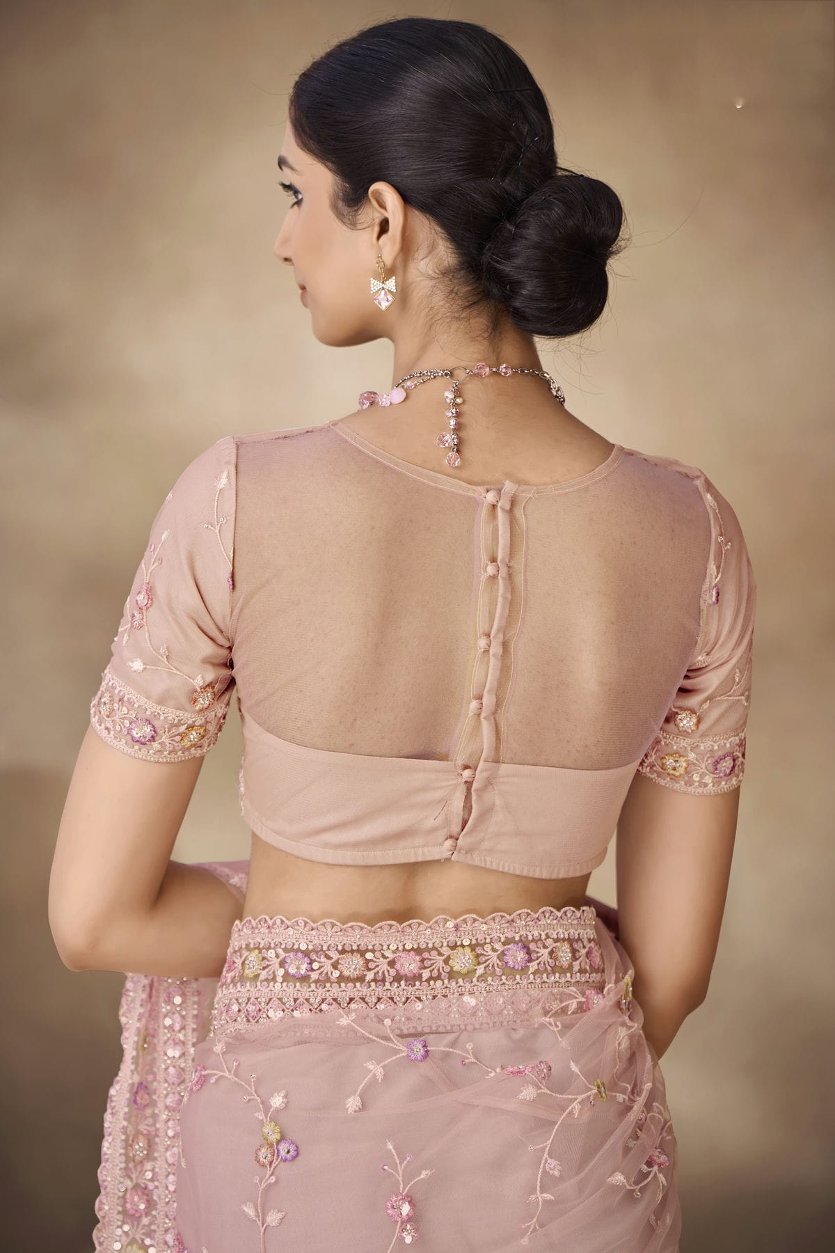 Baby Pink Colour Net Designer Saree