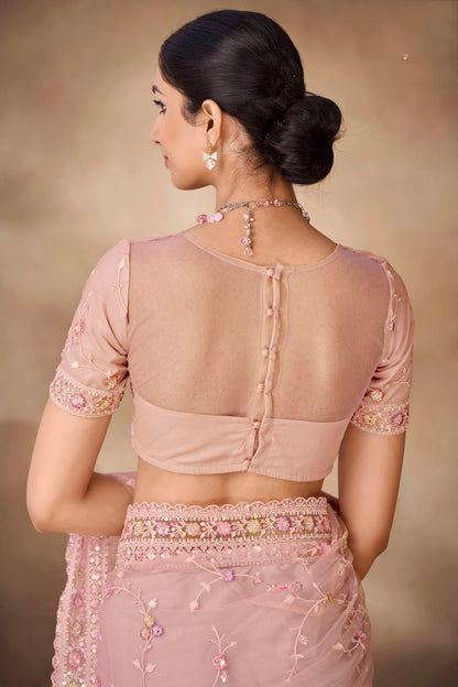 Baby Pink Colour Net Designer Saree