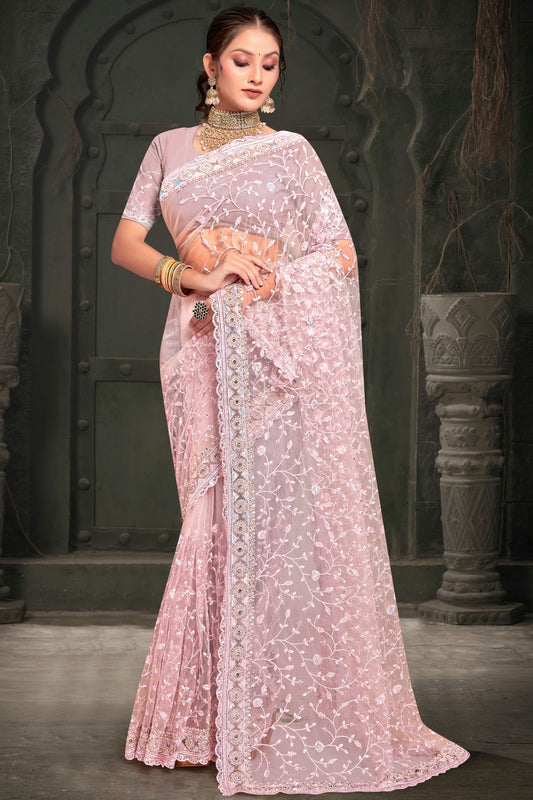 Baby Pink Colour Net Designer Saree