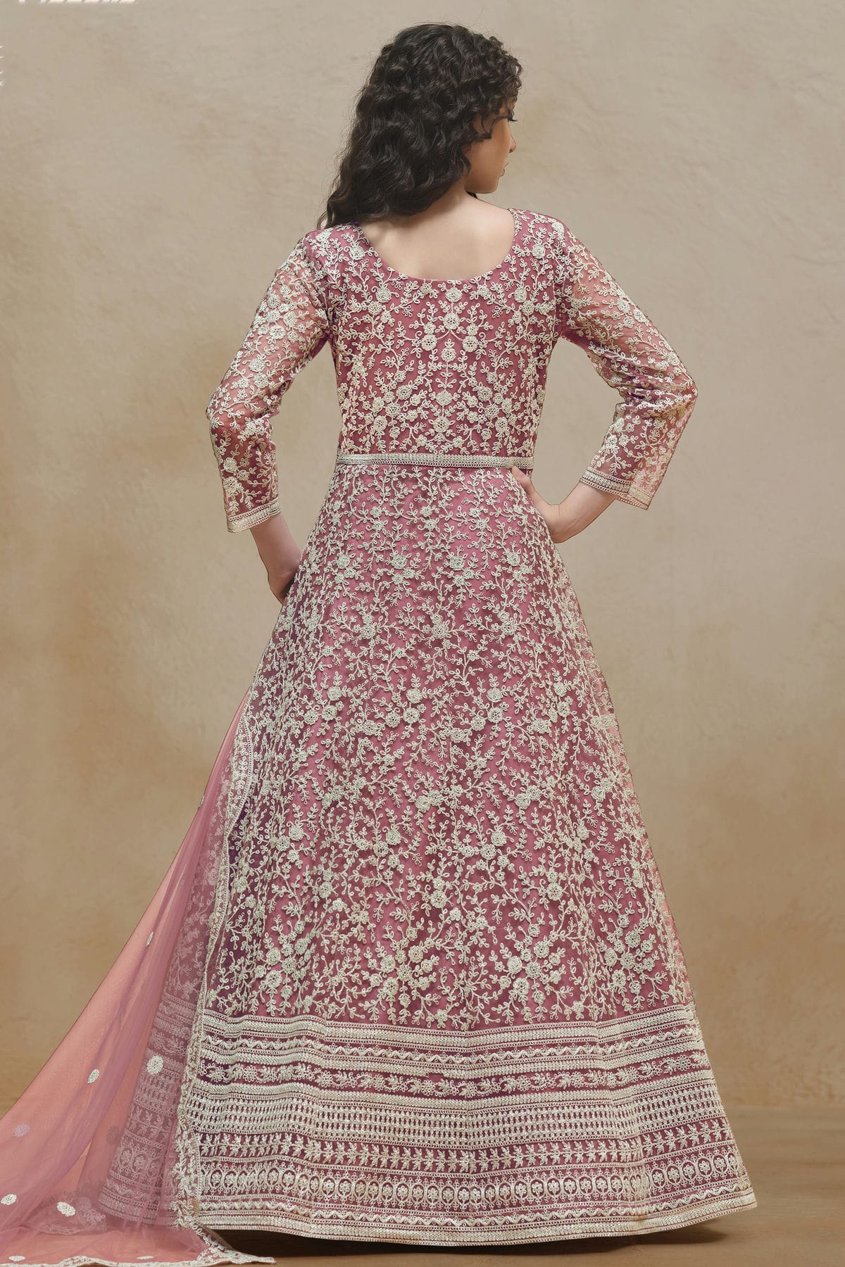 Baby Pink Colour Net Semi Stitched Anarkali Suit VSSM1050621