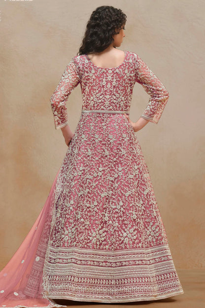 Baby Pink Colour Net Semi Stitched Anarkali Suit VSSM1050621