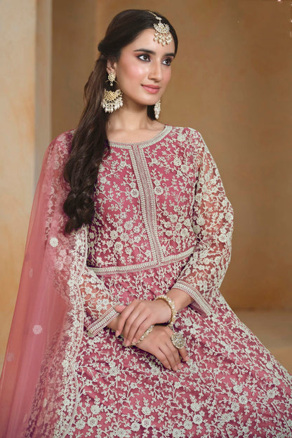 Baby Pink Colour Net Semi Stitched Anarkali Suit VSSM1050621