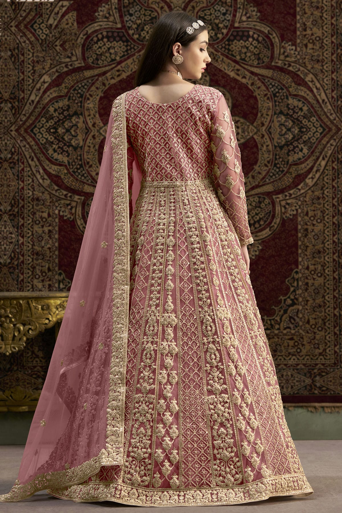 Baby Pink Colour Net Semi Stitched Anarkali Suit