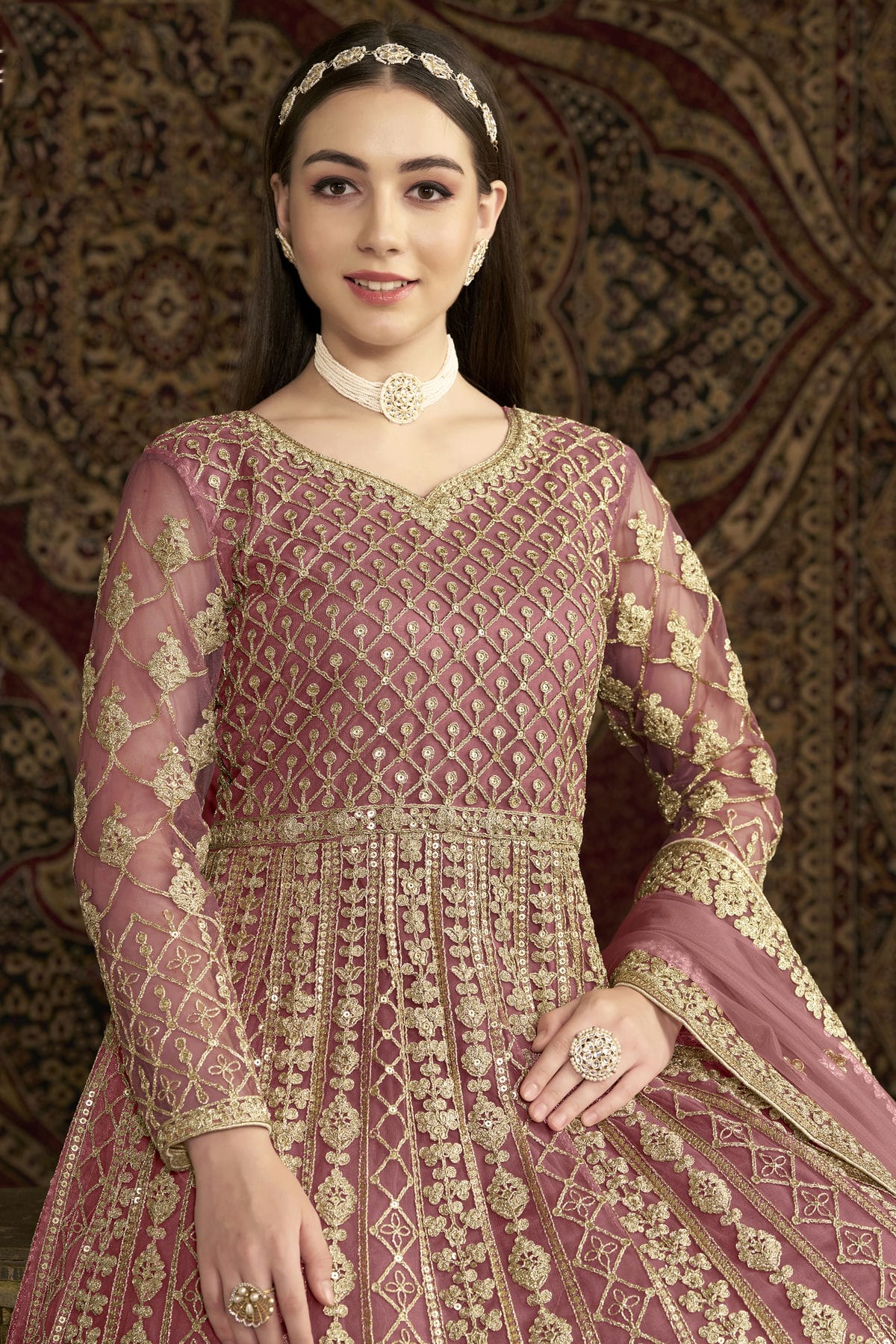 Baby Pink Colour Net Semi Stitched Anarkali Suit