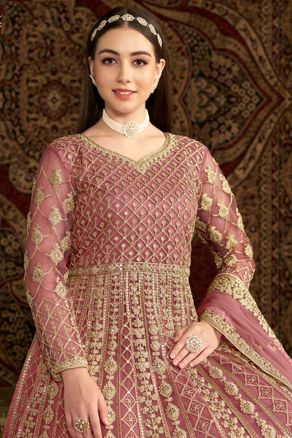 Baby Pink Colour Net Semi Stitched Anarkali Suit