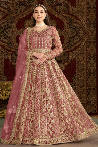 Baby Pink Colour Net Semi Stitched Anarkali Suit