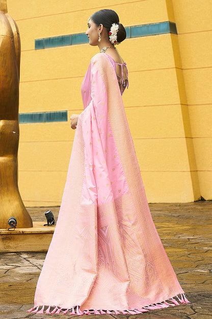 Baby Pink Colour Nylon Banarasi Traditional Saree